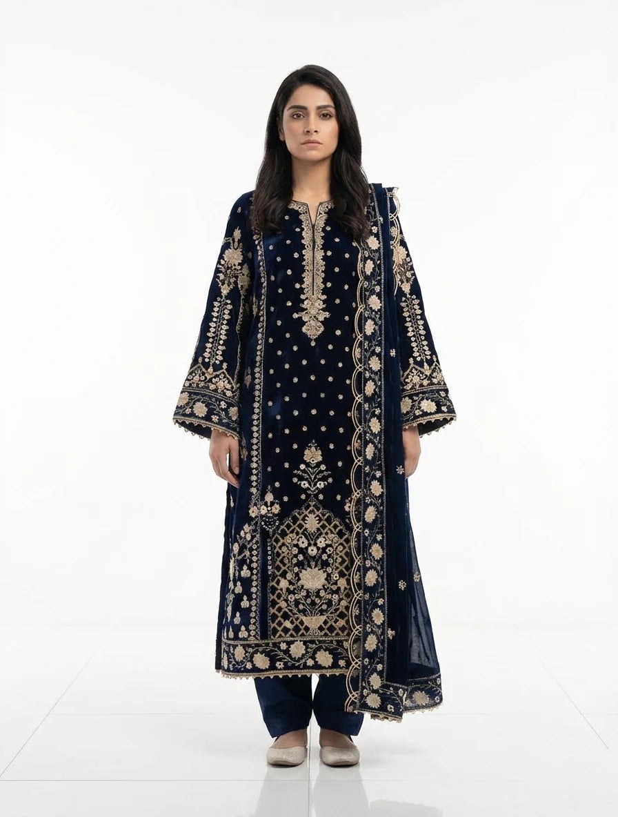 Premium Embroidered Cotton-Feel Viscose Unstiched 3-Piece (JBB-463)