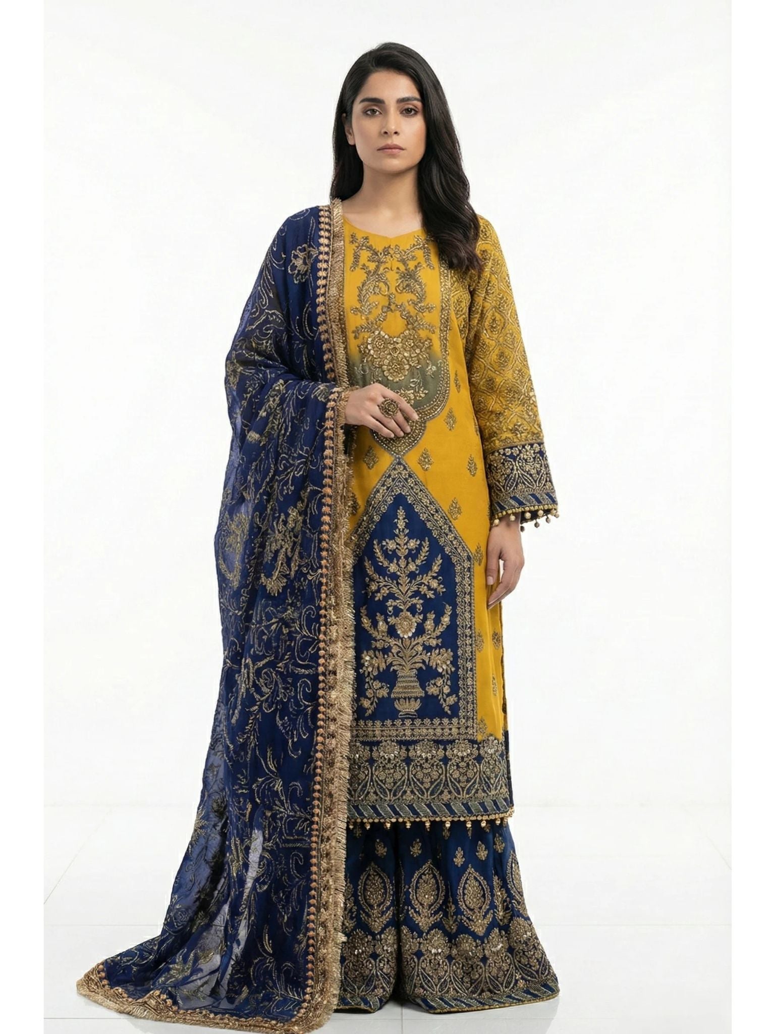 Premium Embroidered Cotton-Feel Viscose Unstiched 3-Piece (JBB-327 Y)